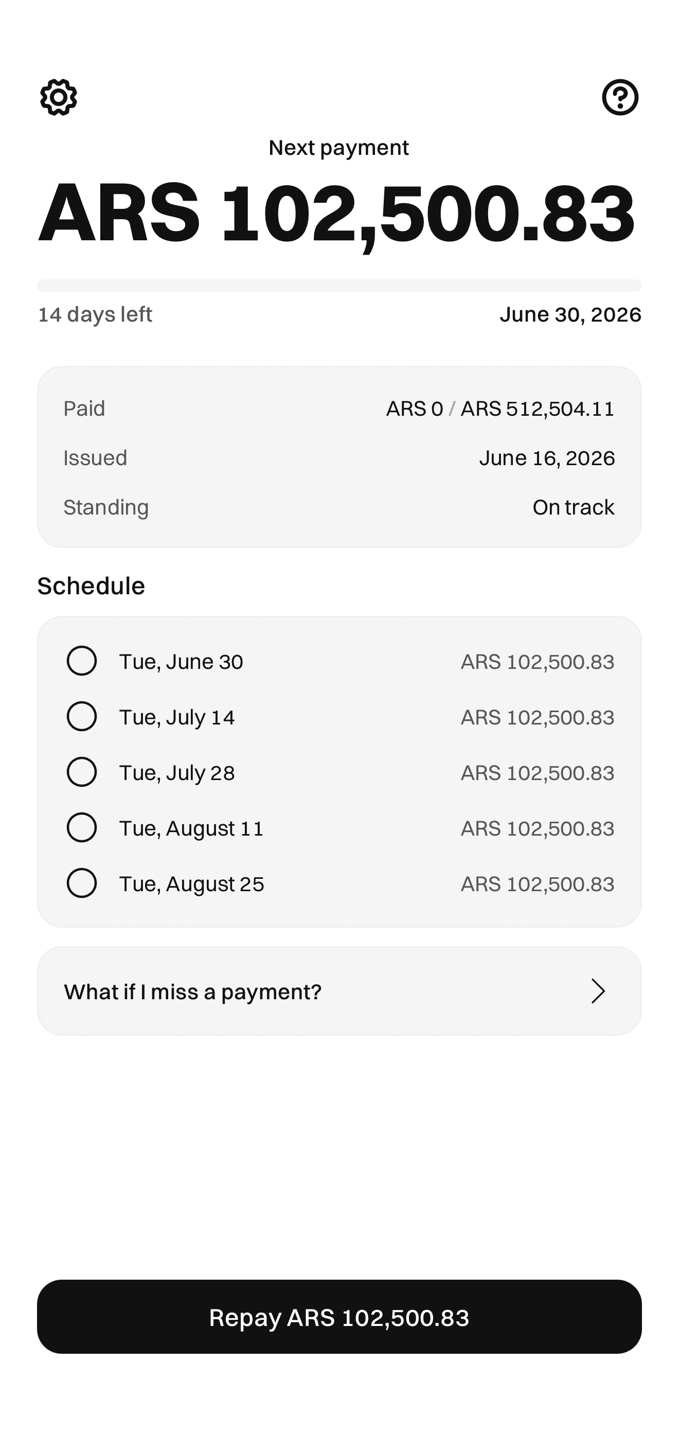 Casia repay screen on a phone