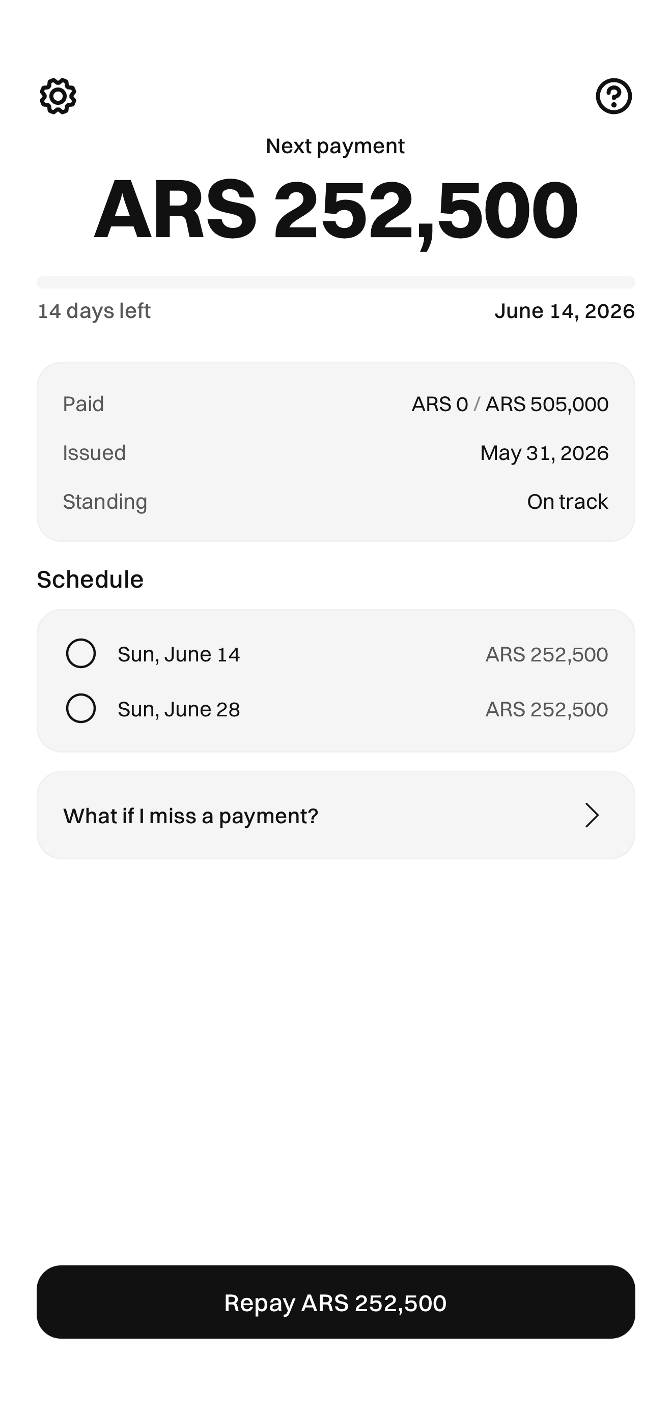 Casia repay screen on a phone